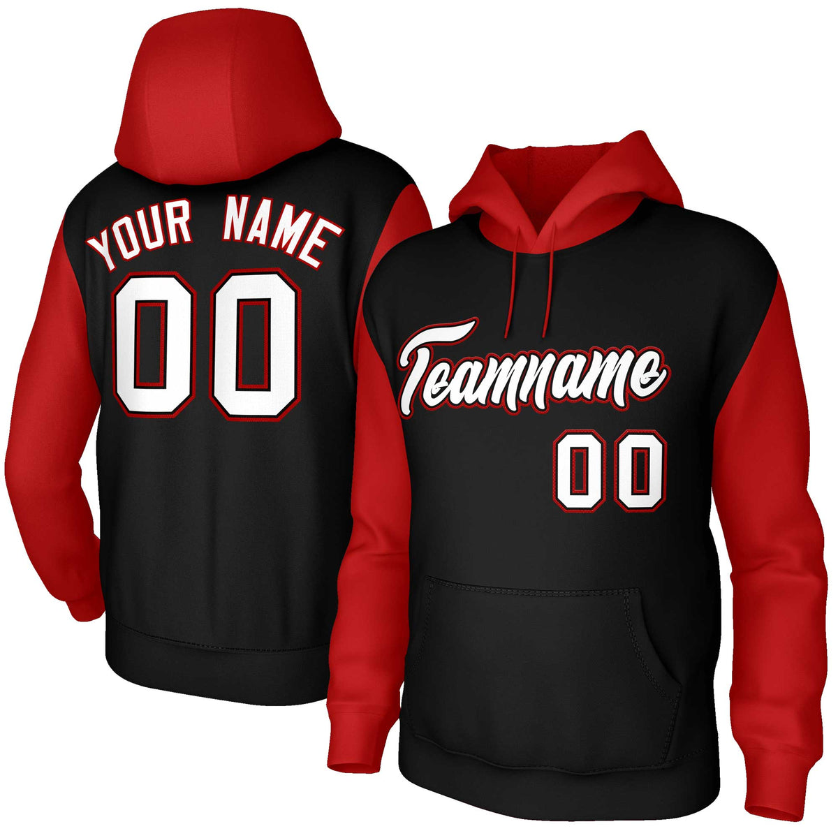 Custom Black White-Black Raglan Sleeves Stitched Sportwear Pullover Hoodie| KXKSHOP