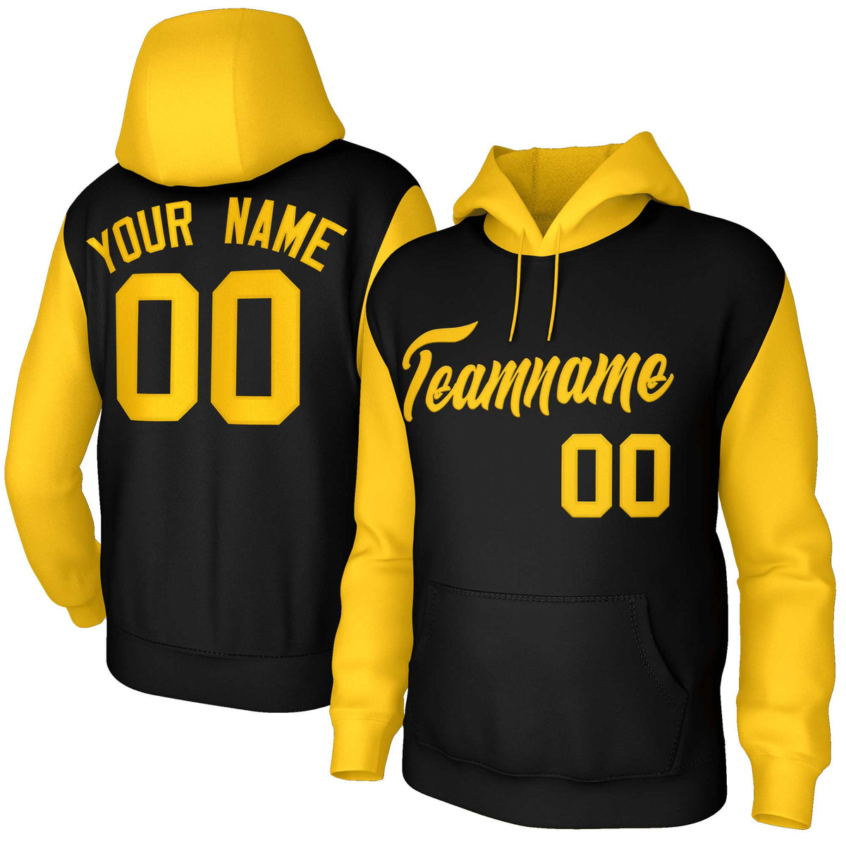 Custom Black Gold-Raglan Sleeves Stitched Sportwear Pullover Hoodie| KXKSHOP