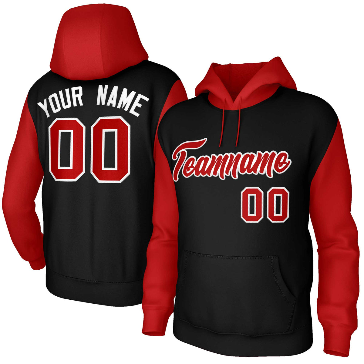 Custom Black Red-White Raglan Sleeves Stitched Sportwear Pullover Hoodie| KXKSHOP