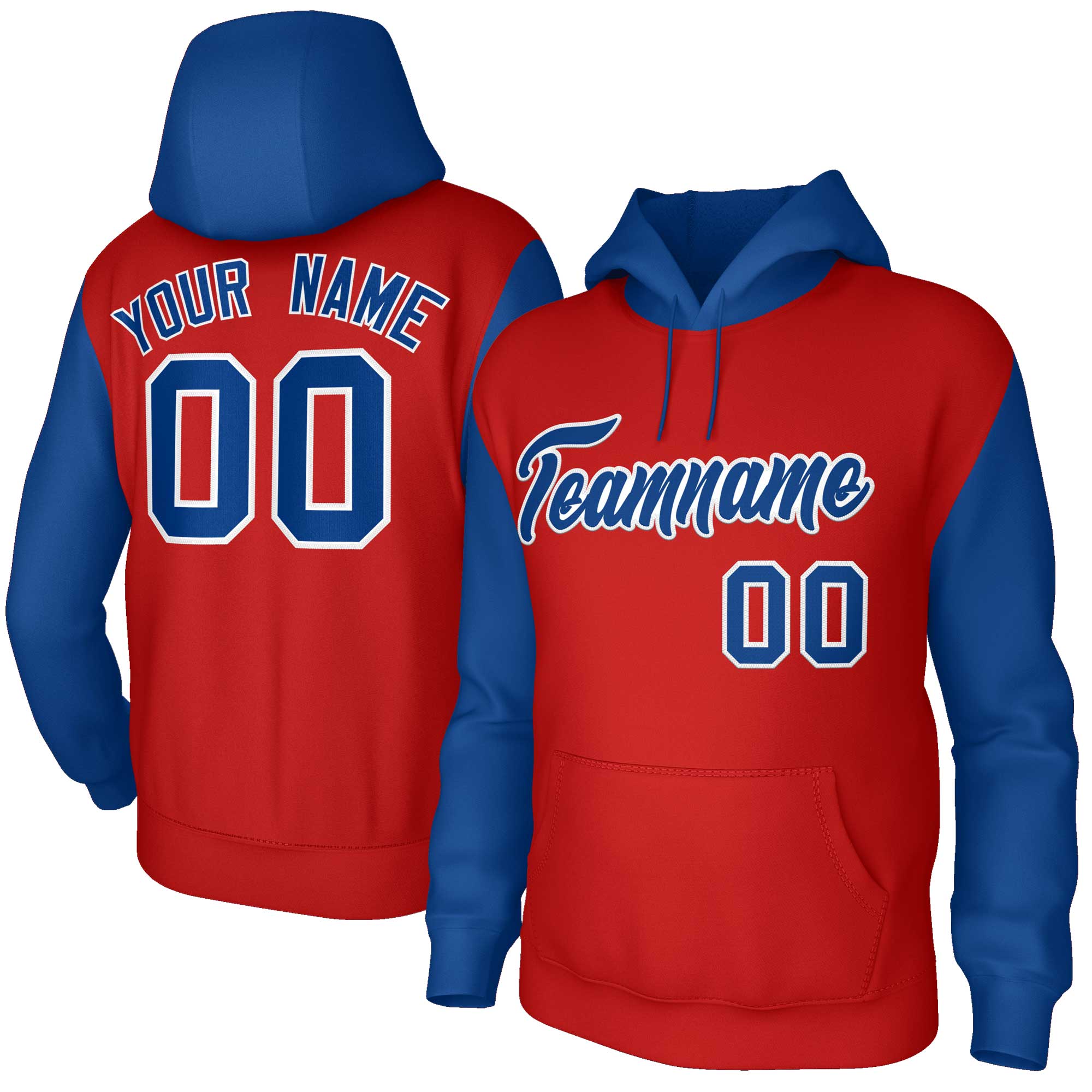 Custom Red Royal-White Raglan Sleeves Stitched Sportwear Pullover Hoodie| KXKSHOP