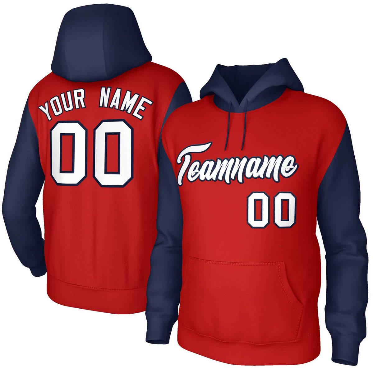 Custom Red Navy-White Raglan Sleeves Stitched Sportwear Pullover Hoodie| KXKSHOP