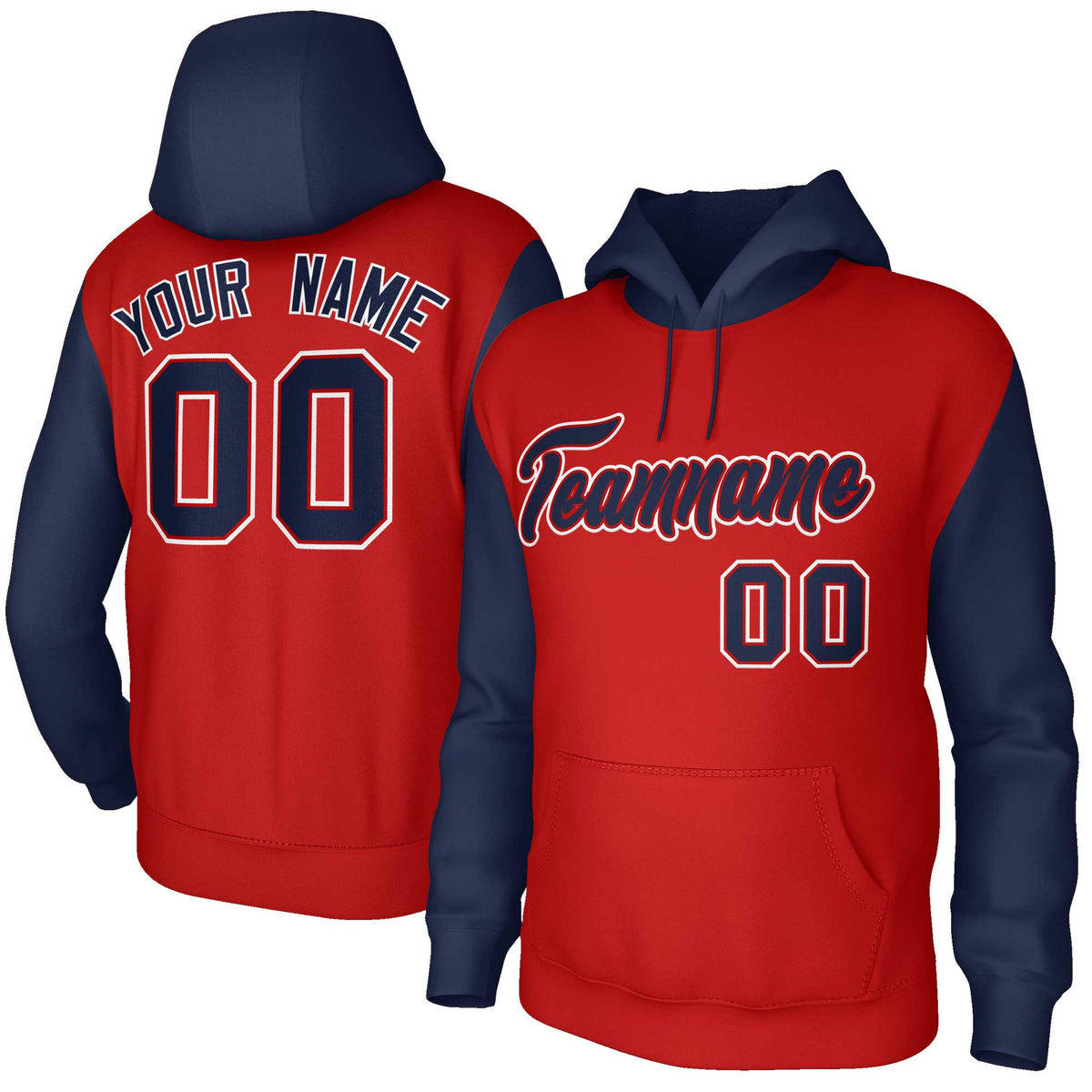 Custom Red Navy-Red Raglan Sleeves Stitched Sportwear Pullover Hoodie| KXKSHOP