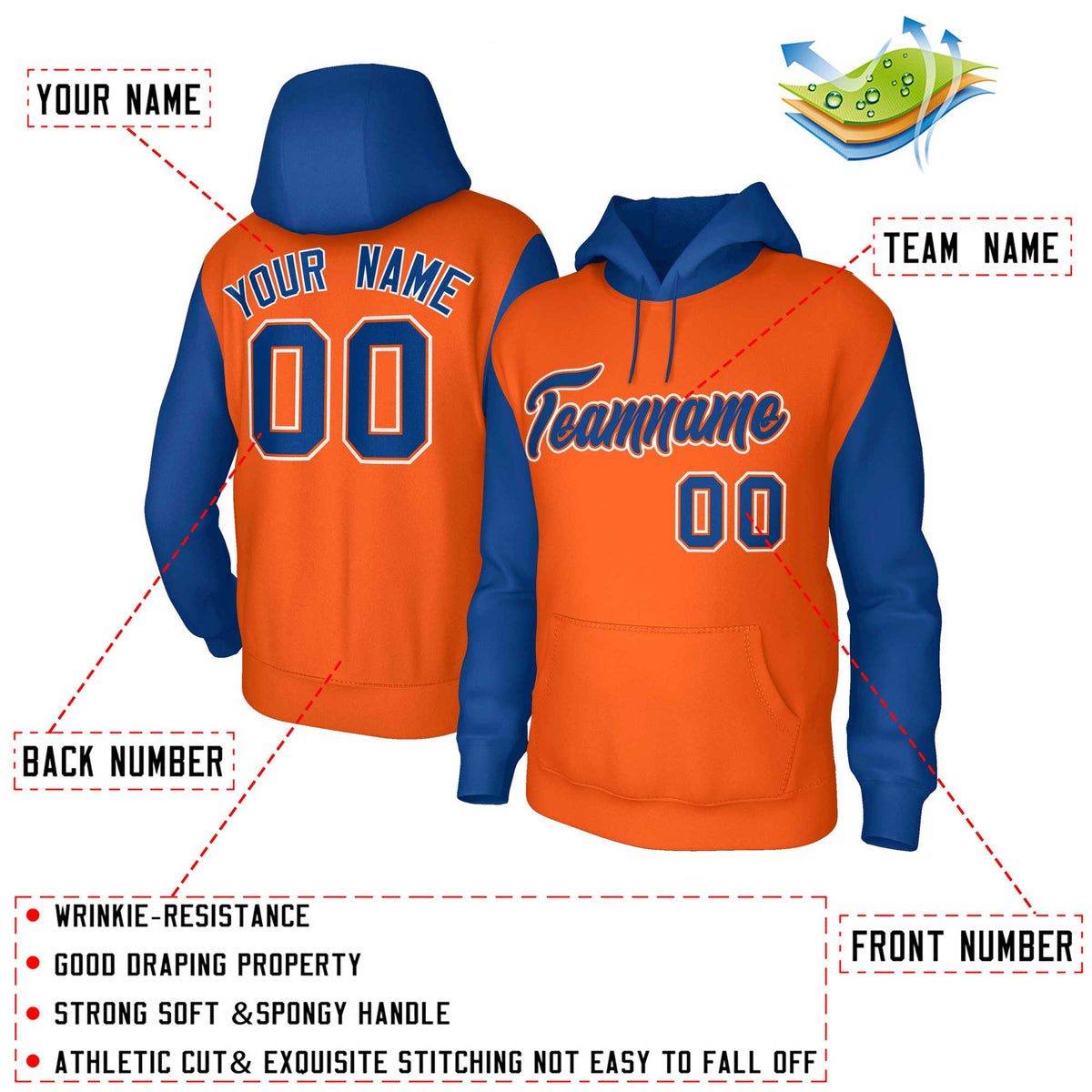 Custom Orange Royal-Orange Raglan Sleeves Stitched Sportwear Pullover Hoodie| KXKSHOP