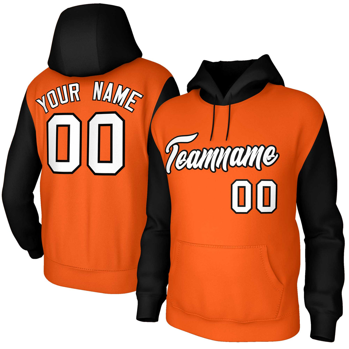 Custom Orange White-Black Raglan Sleeves Stitched Sportwear Pullover Hoodie| KXKSHOP