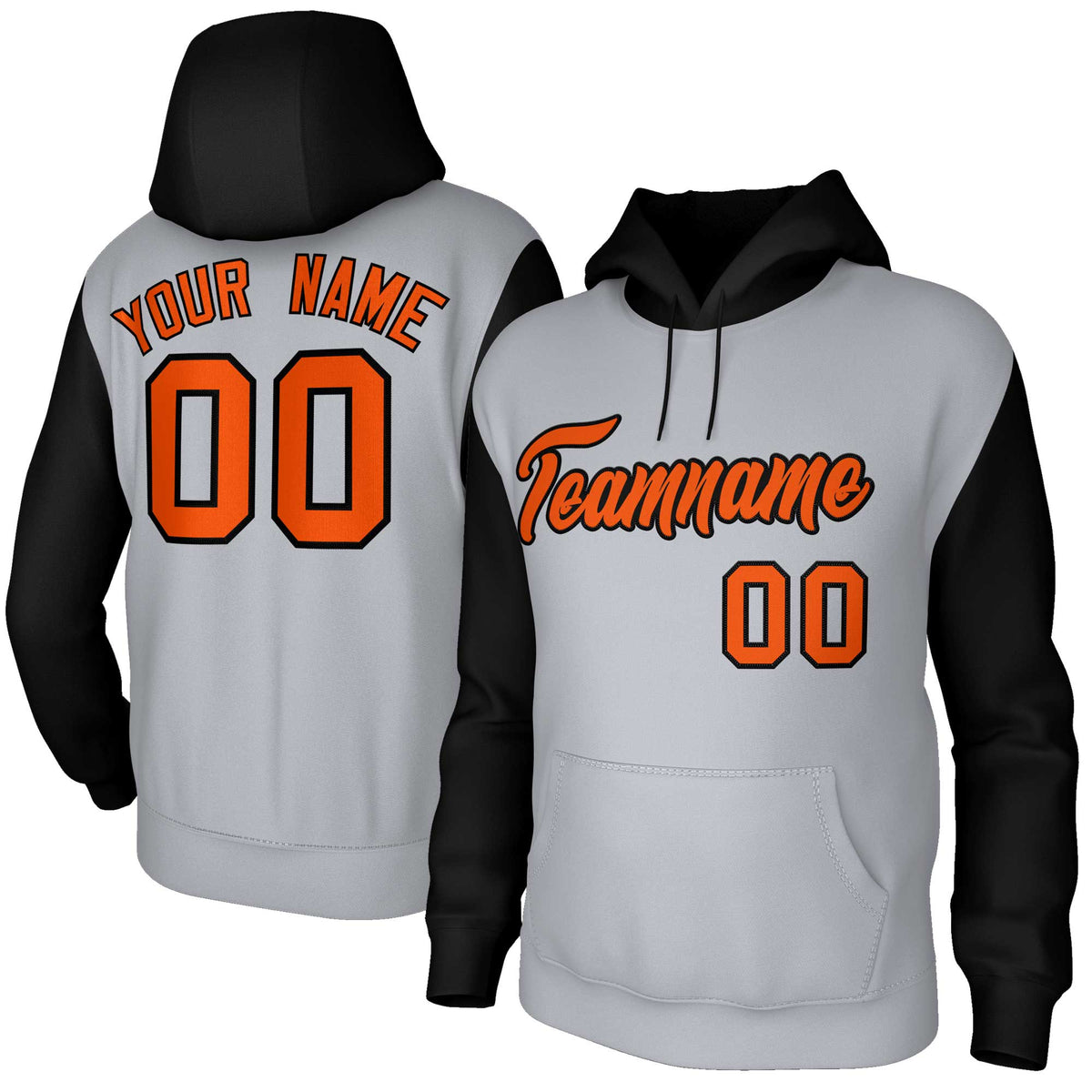 Custom Gray Orange-Black Raglan Sleeves Stitched Sportwear Pullover Hoodie| KXKSHOP