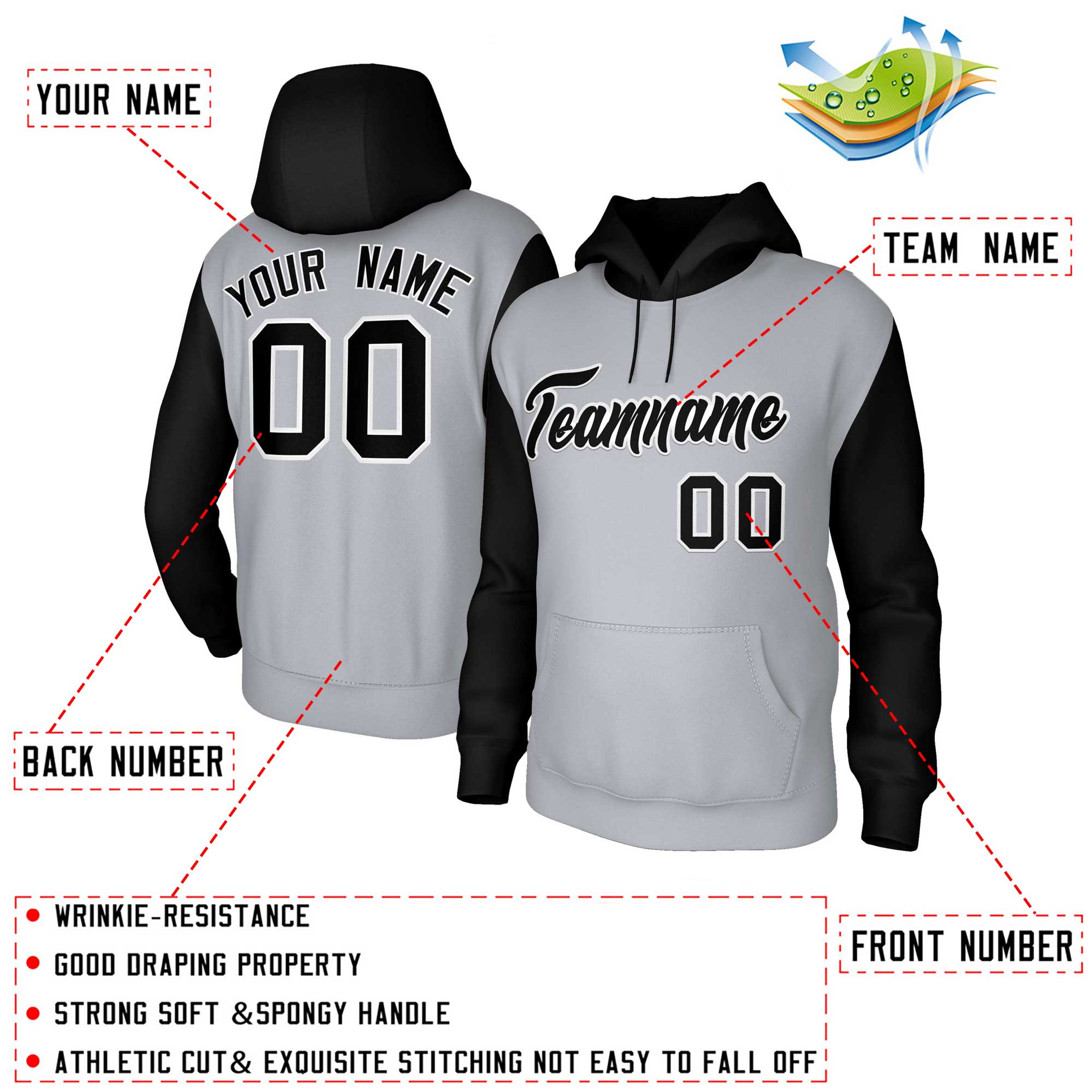 Custom Gray Black-White Raglan Sleeves Stitched Sportwear Pullover Hoodie| KXKSHOP