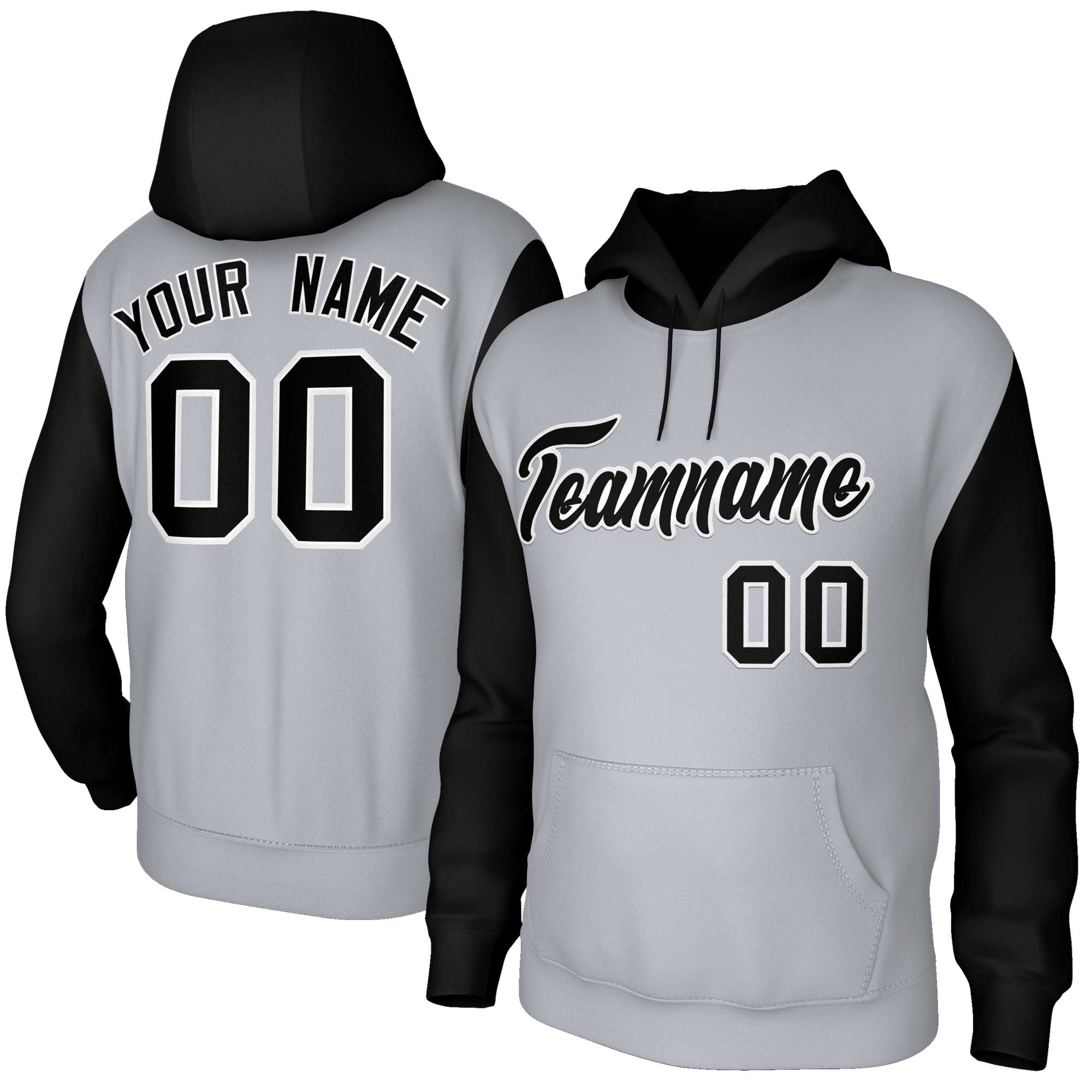 Custom Gray Black-White Raglan Sleeves Stitched Sportwear Pullover Hoodie| KXKSHOP