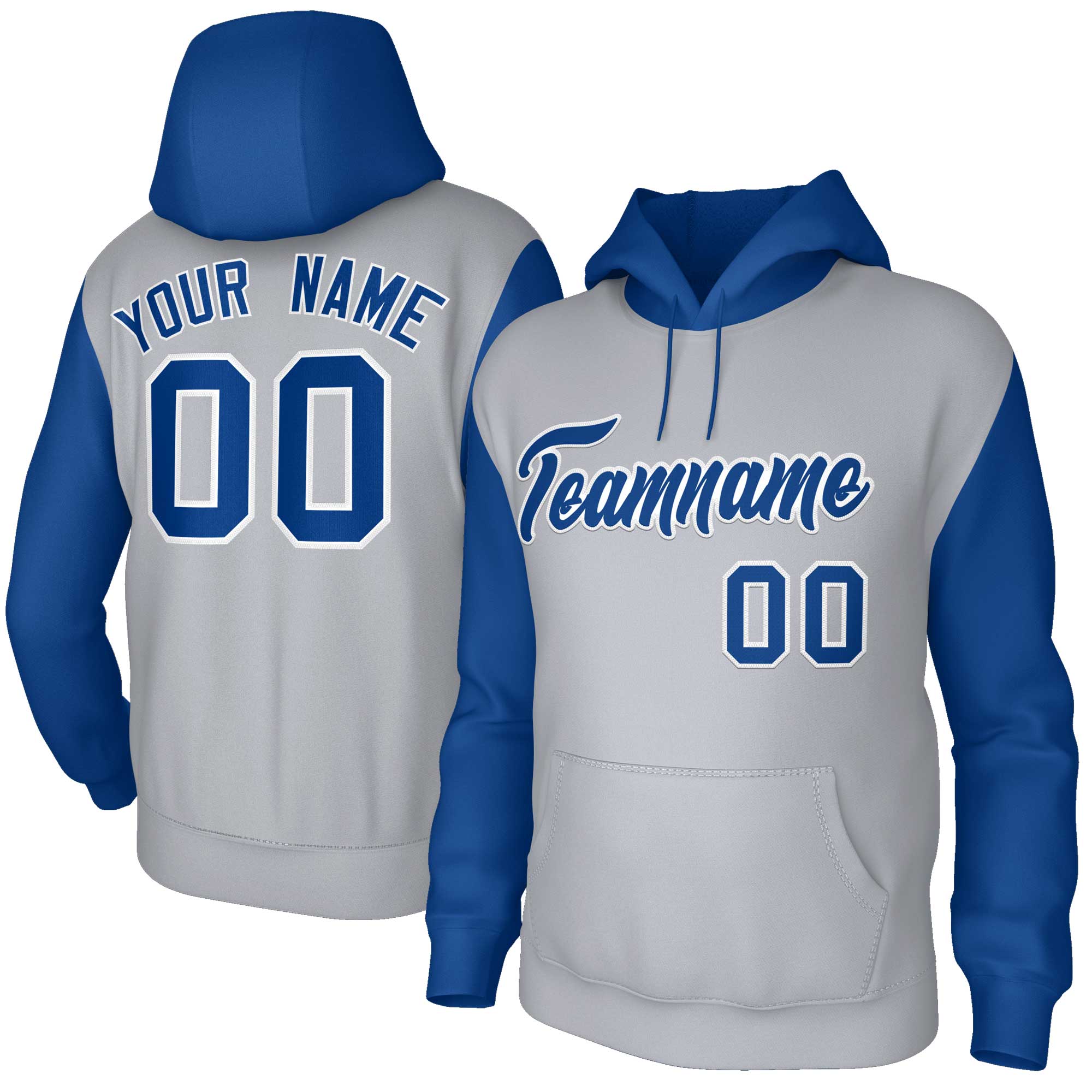 Custom Gray Royal-White Raglan Sleeves Stitched Sportwear Pullover Hoodie| KXKSHOP