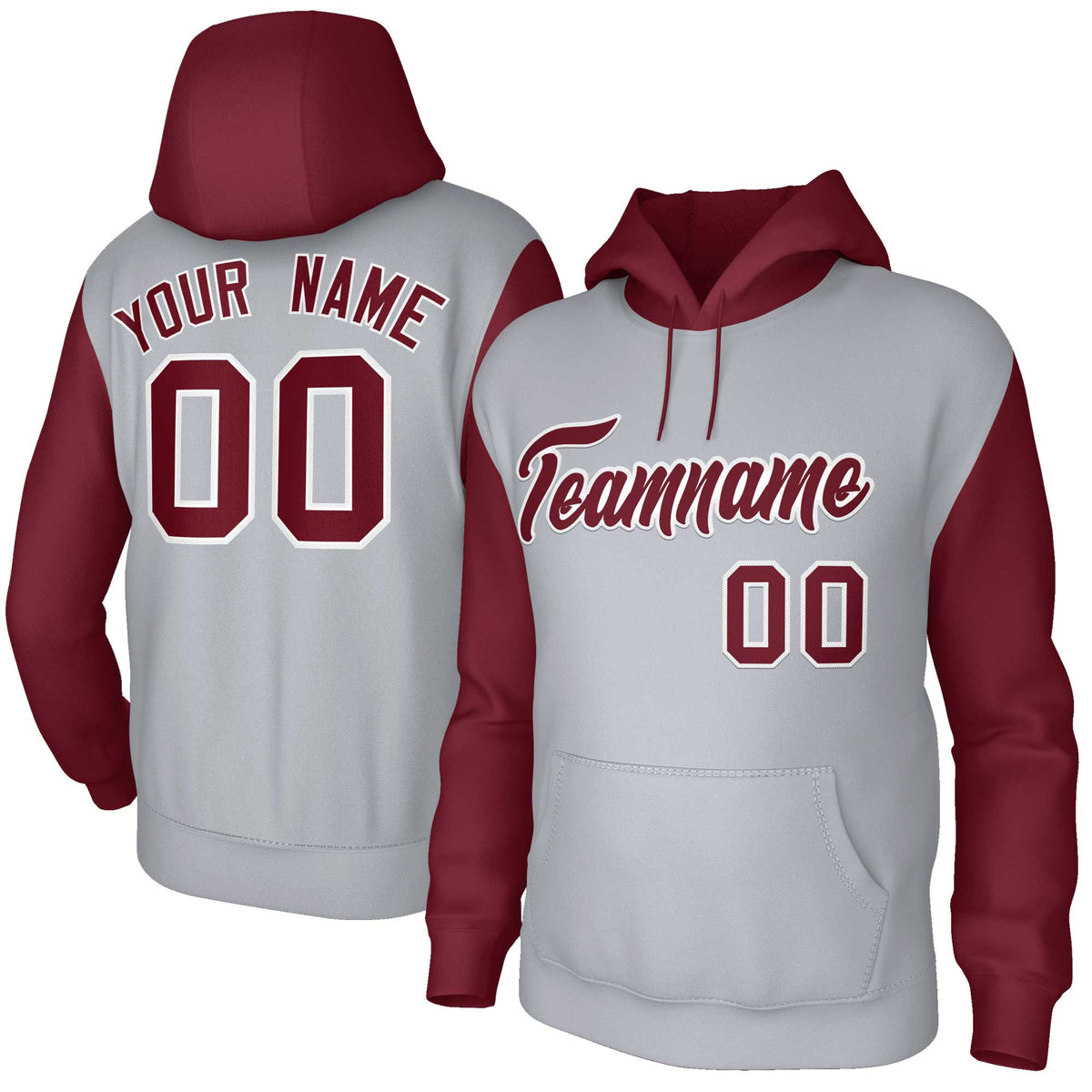Custom Gray Crimson-White Raglan Sleeves Stitched Sportwear Pullover Hoodie| KXKSHOP