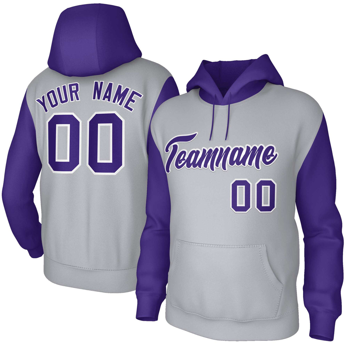 Custom Gray Purple-White Raglan Sleeves Stitched Sportwear Pullover Hoodie| KXKSHOP