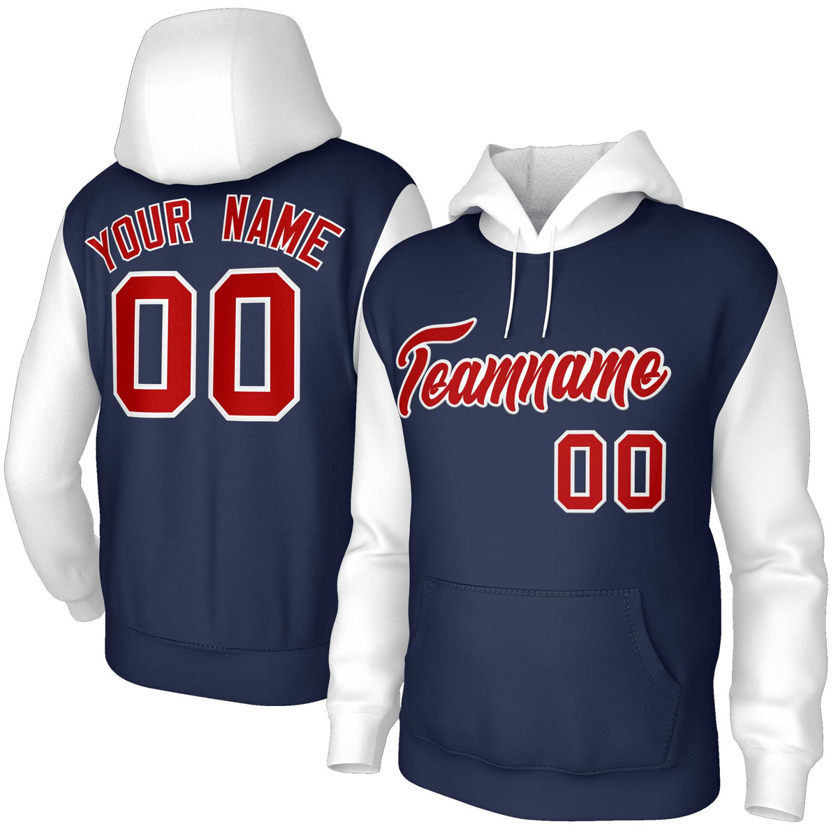 Custom Navy Red-White Raglan Sleeves Stitched Sportwear Pullover Hoodie| KXKSHOP
