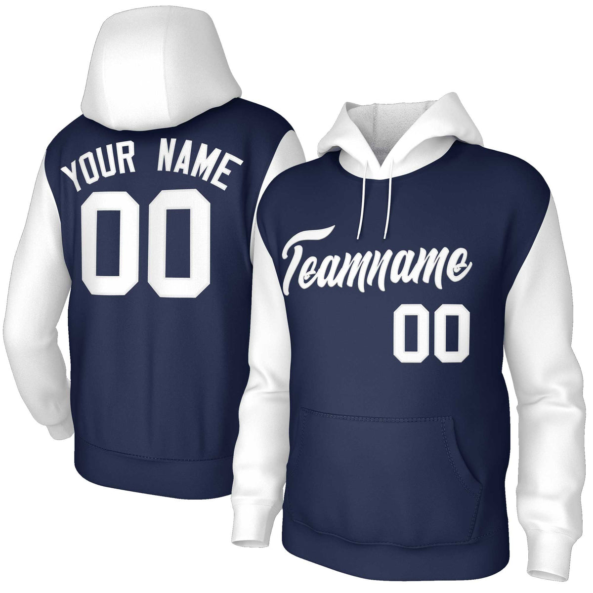 Custom Navy White-Raglan Sleeves Stitched Sportwear Pullover Hoodie| KXKSHOP