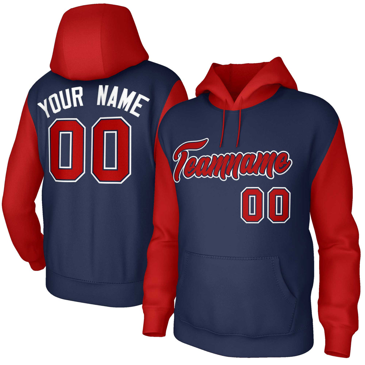 Custom Navy Red-Navy Raglan Sleeves Stitched Sportwear Pullover Hoodie| KXKSHOP