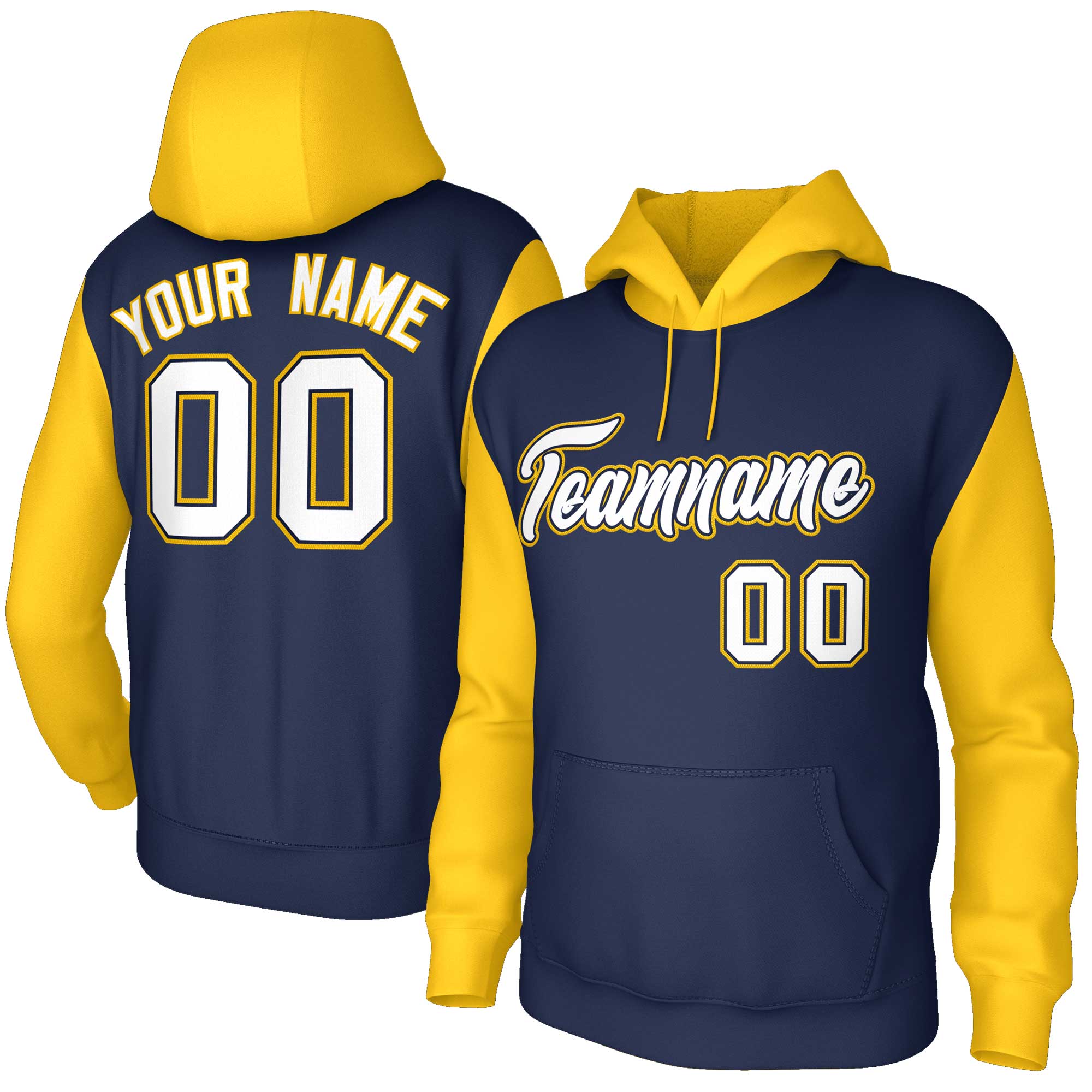 Custom Navy White-Navy Raglan Sleeves Stitched Sportwear Pullover Hoodie| KXKSHOP