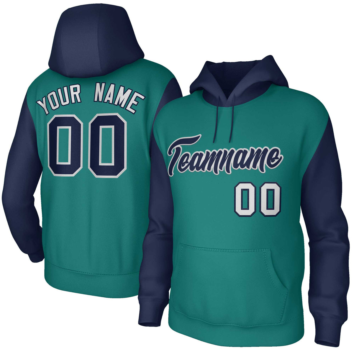 Custom Aqua Navy-Gray Raglan Sleeves Stitched Sportwear Pullover Hoodie| KXKSHOP