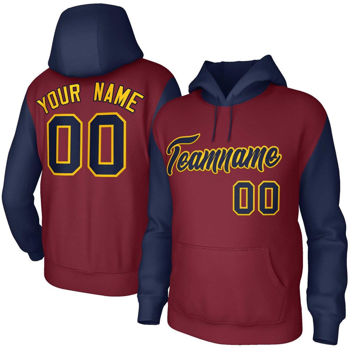 Custom Crimson Navy-Gold Raglan Sleeves Stitched Sportwear Pullover Hoodie| KXKSHOP