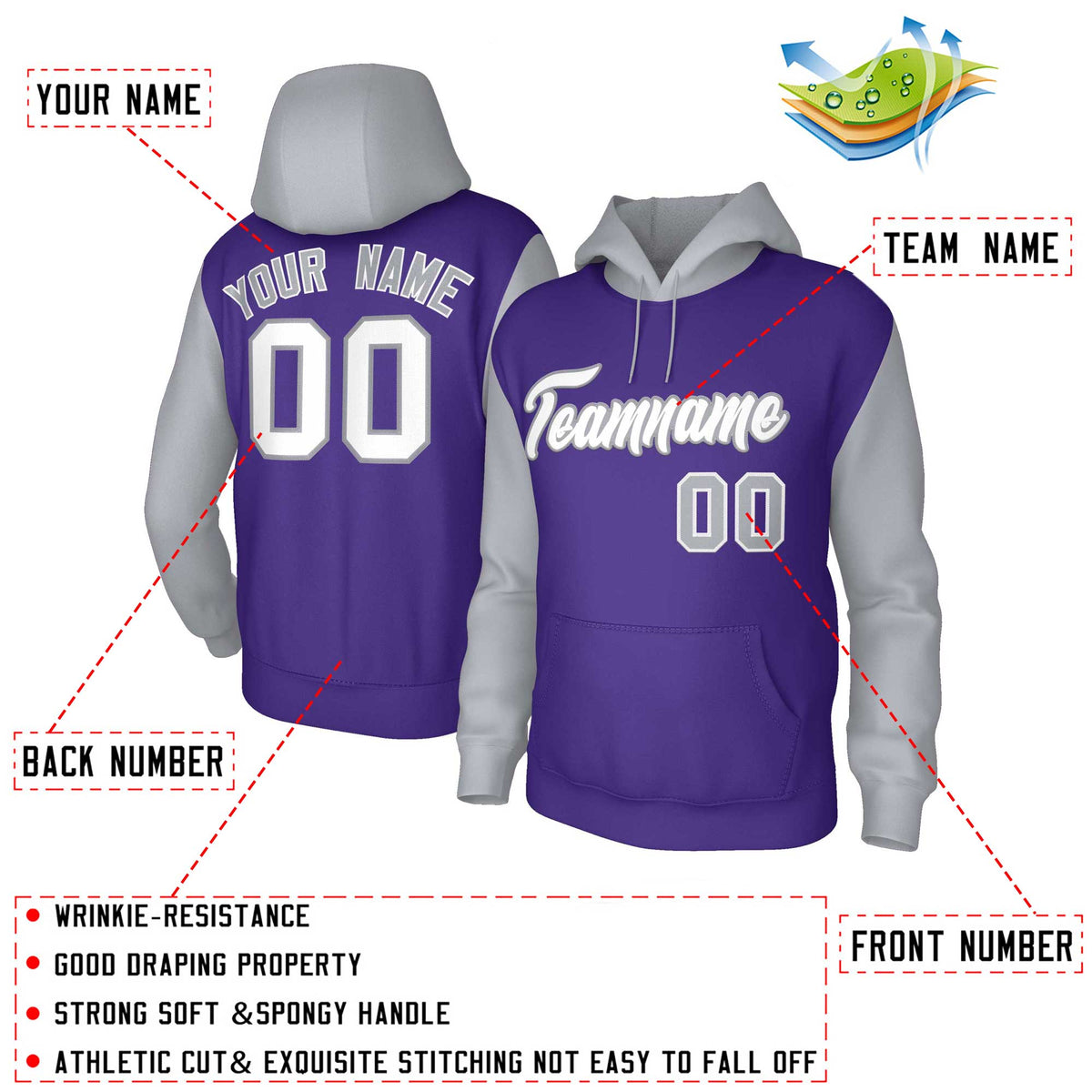 Custom Purple White-Gray Raglan Sleeves Stitched Sportwear Pullover Hoodie| KXKSHOP