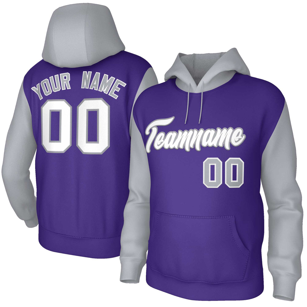 Custom Purple White-Gray Raglan Sleeves Stitched Sportwear Pullover Hoodie| KXKSHOP