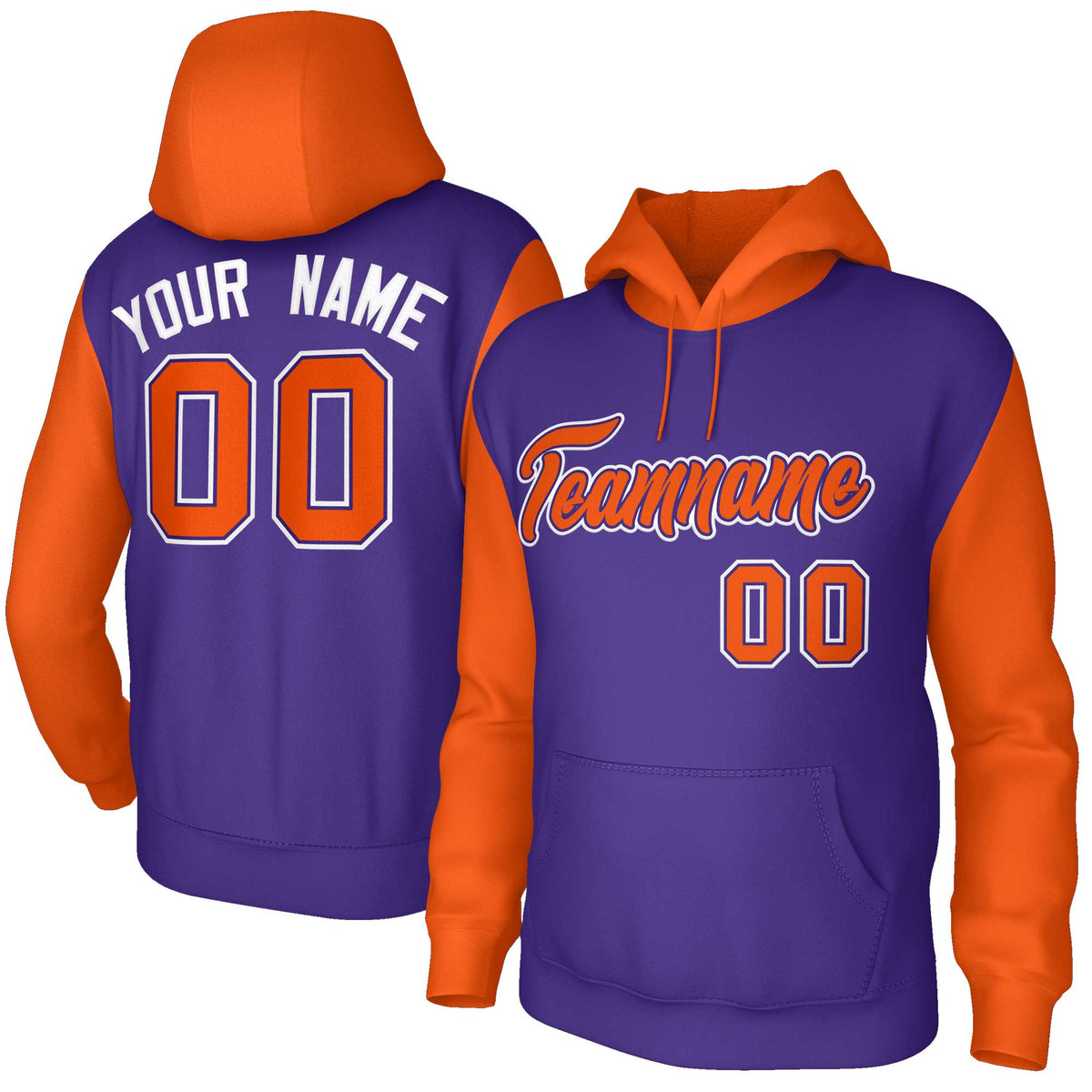 Custom Purple Orange-Purple Raglan Sleeves Stitched Sportwear Pullover Hoodie| KXKSHOP