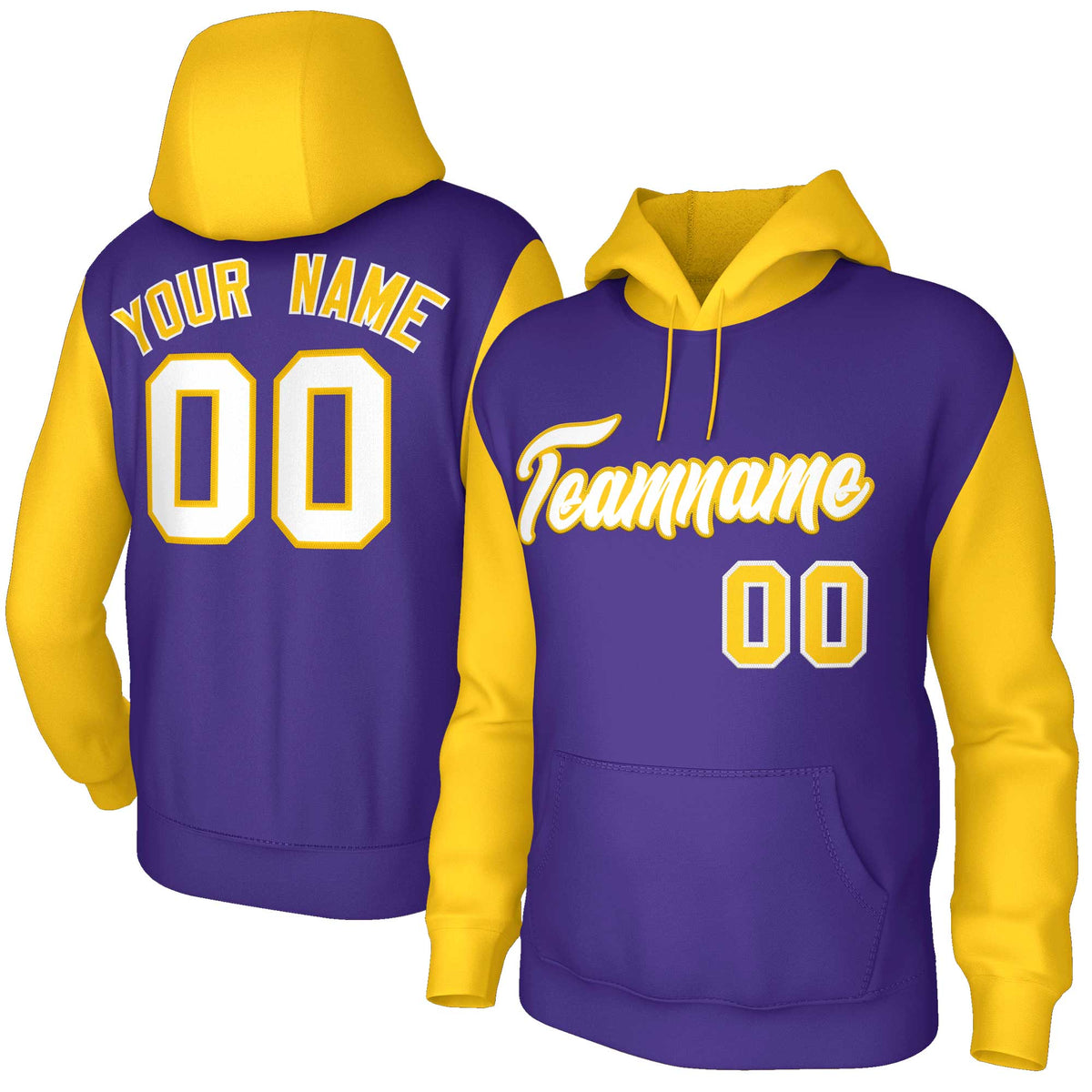 Custom Purple White-Gold Raglan Sleeves Stitched Sportwear Pullover Hoodie| KXKSHOP