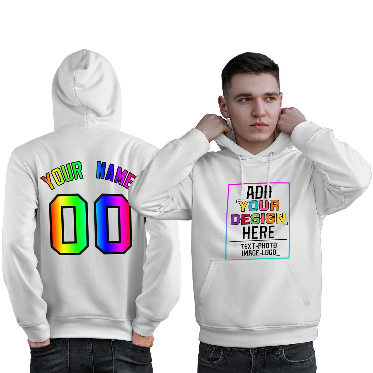 Custom White Personalized Rainbow Color Font Team Pullover Sweatshirt Hoodie| KXKSHOP