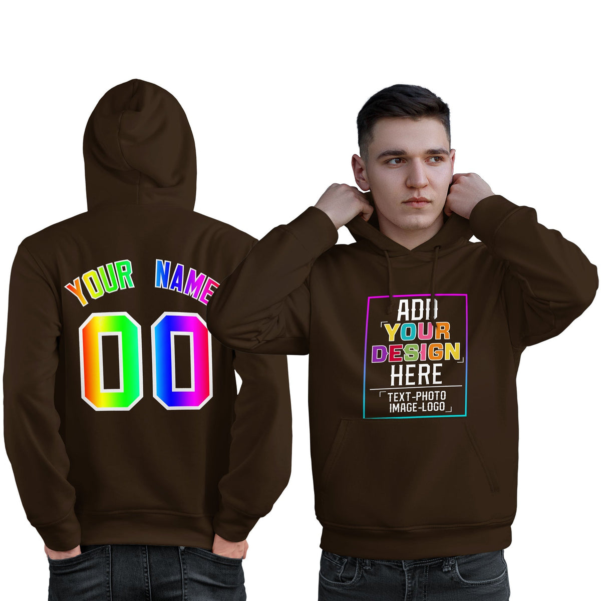 Custom Brown Personalized Rainbow Color Font Team Pullover Sweatshirt Hoodie| KXKSHOP