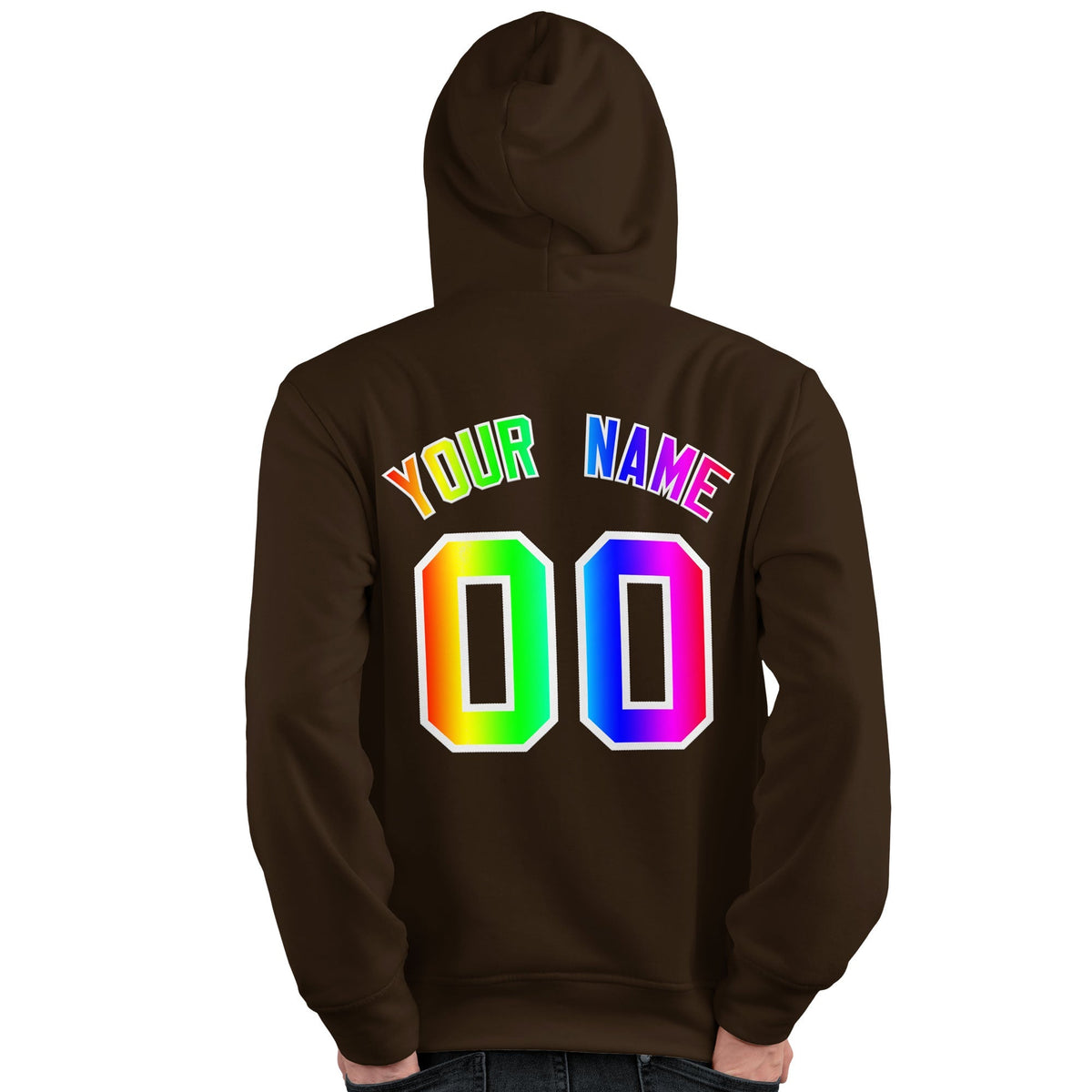 Custom Brown Personalized Rainbow Color Font Team Pullover Sweatshirt Hoodie| KXKSHOP