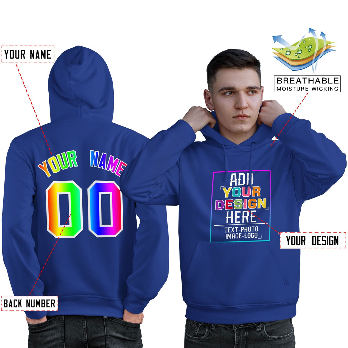 Custom Royal Personalized Rainbow Color Font Team Pullover Sweatshirt Hoodie| KXKSHOP