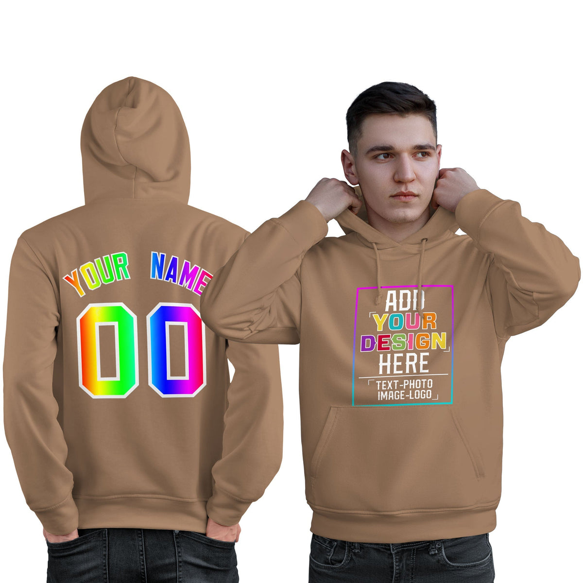 Custom Brown Personalized Rainbow Color Font Team Pullover Sweatshirt Hoodie| KXKSHOP