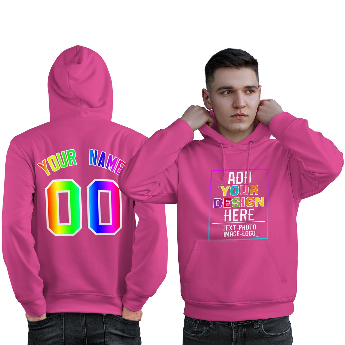 Custom Pink Personalized Rainbow Color Font Team Pullover Sweatshirt Hoodie| KXKSHOP