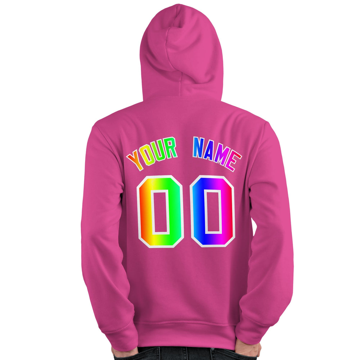Custom Pink Personalized Rainbow Color Font Team Pullover Sweatshirt Hoodie| KXKSHOP