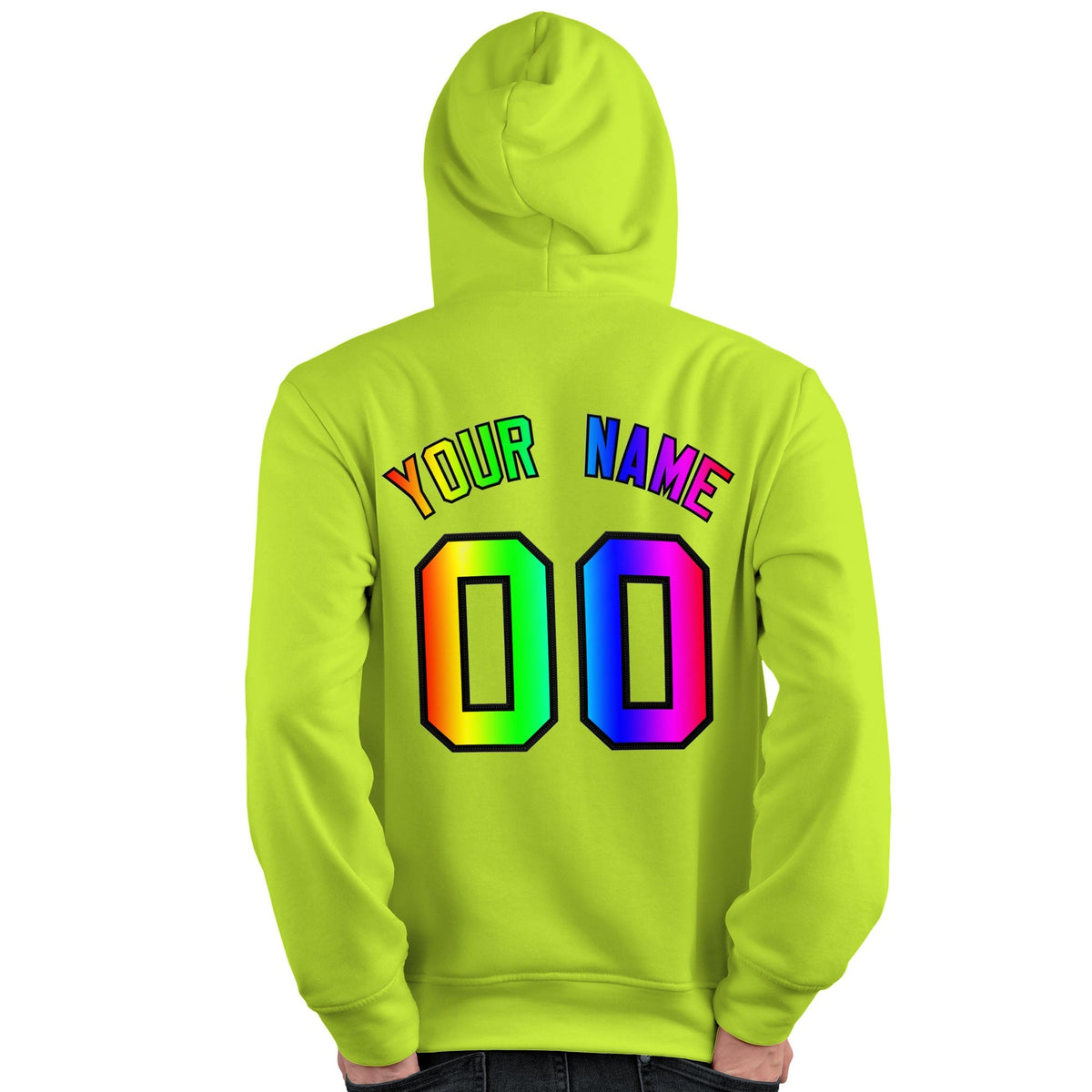 Custom Neon Green Personalized Rainbow Color Font Team Pullover Sweatshirt Hoodie| KXKSHOP