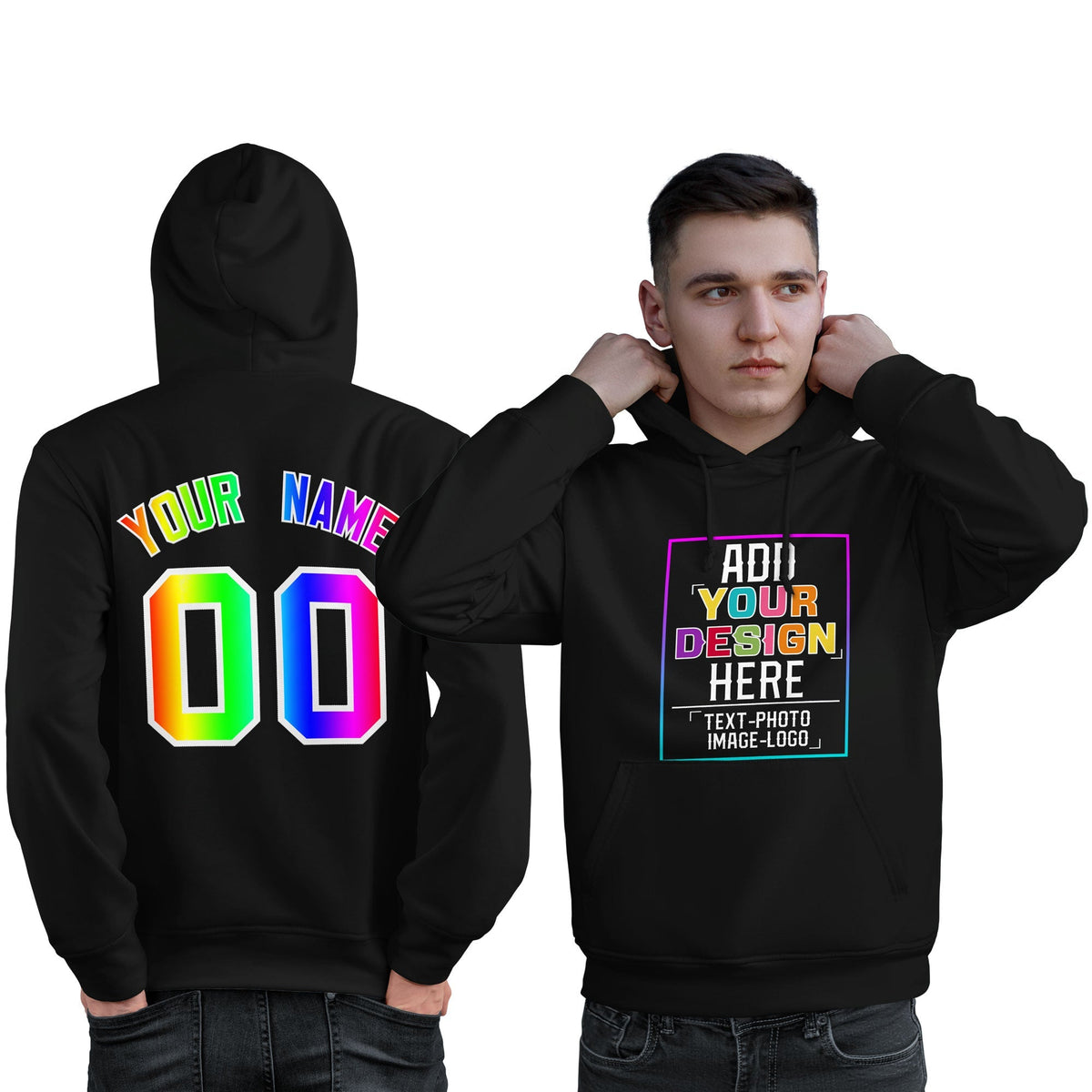 Custom Black Personalized Rainbow Color Font Team Pullover Sweatshirt Hoodie| KXKSHOP