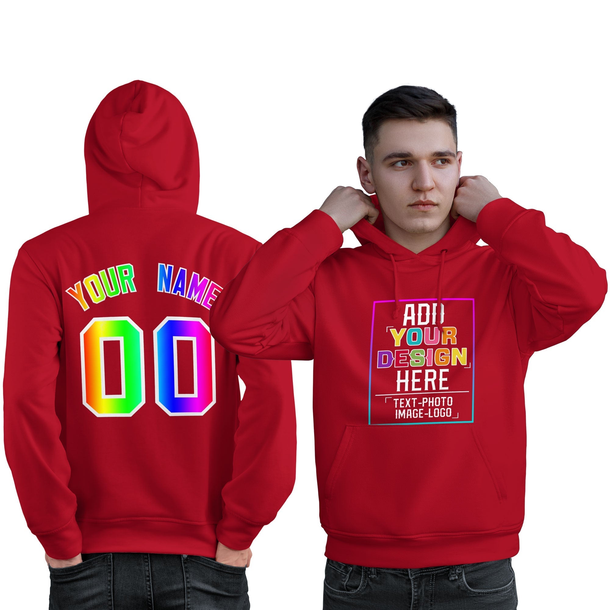 Custom Red Personalized Rainbow Color Font Team Pullover Sweatshirt Hoodie| KXKSHOP