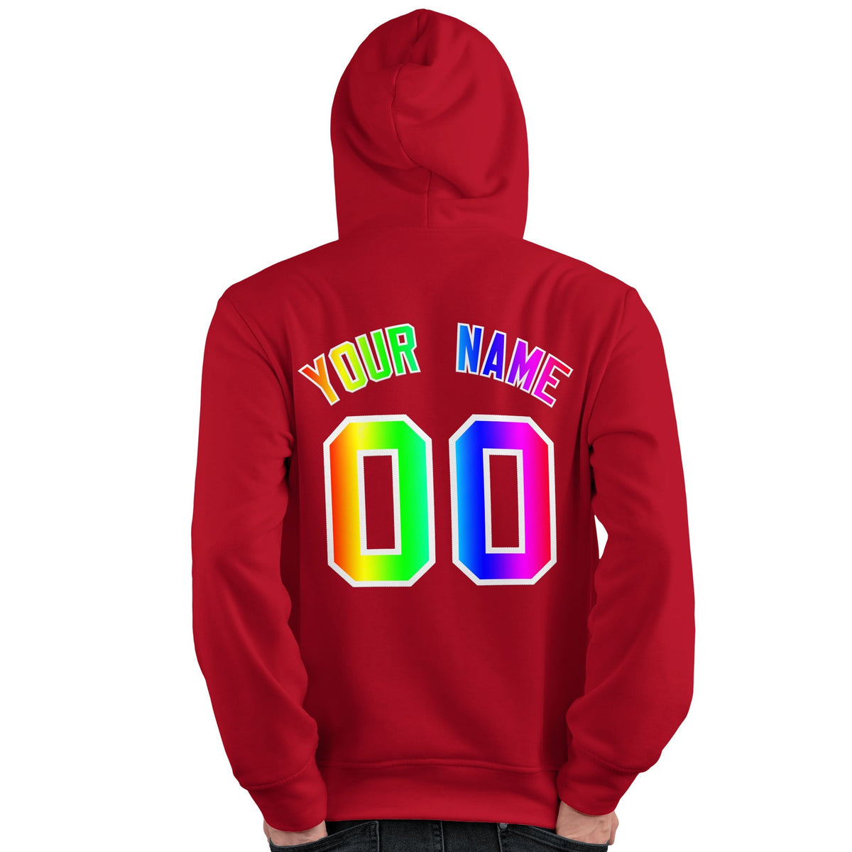 Custom Red Personalized Rainbow Color Font Team Pullover Sweatshirt Hoodie| KXKSHOP
