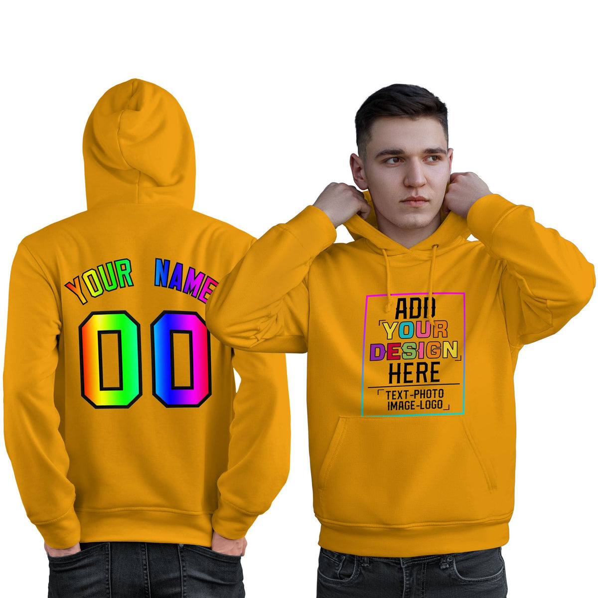 Custom Gold Personalized Rainbow Color Font Team Pullover Sweatshirt Hoodie| KXKSHOP