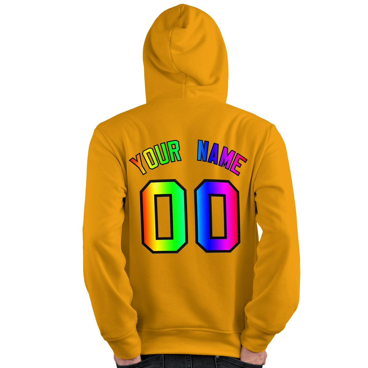 Custom Gold Personalized Rainbow Color Font Team Pullover Sweatshirt Hoodie| KXKSHOP