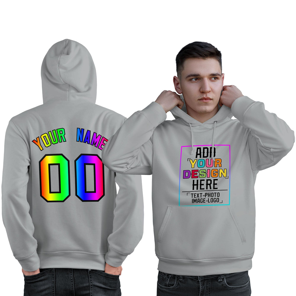 Custom Gray Personalized Rainbow Color Font Team Pullover Sweatshirt Hoodie| KXKSHOP