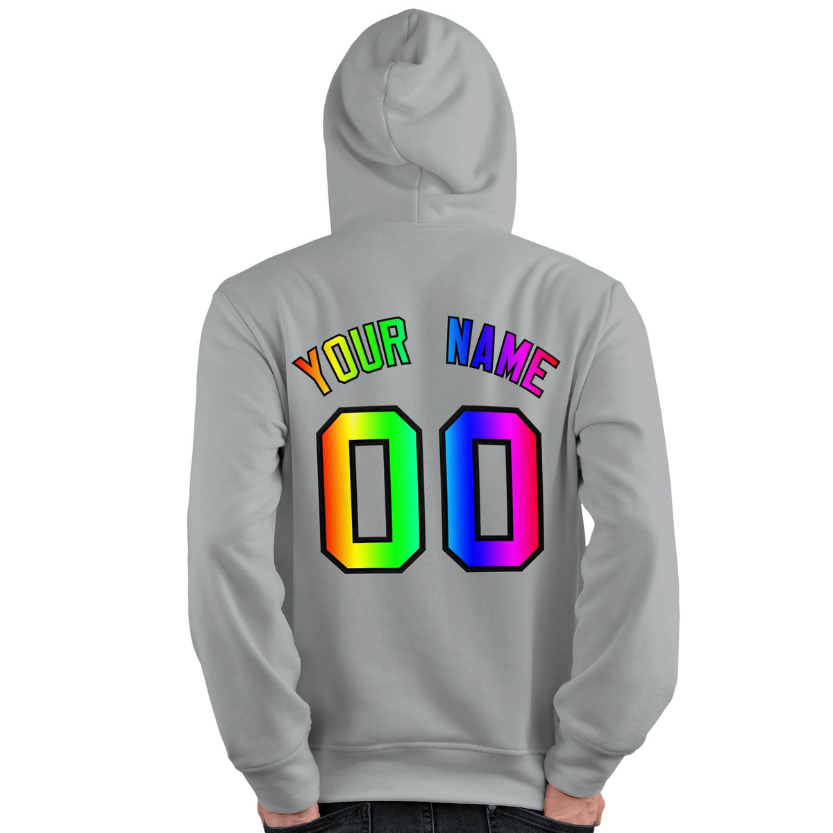 Custom Gray Personalized Rainbow Color Font Team Pullover Sweatshirt Hoodie| KXKSHOP