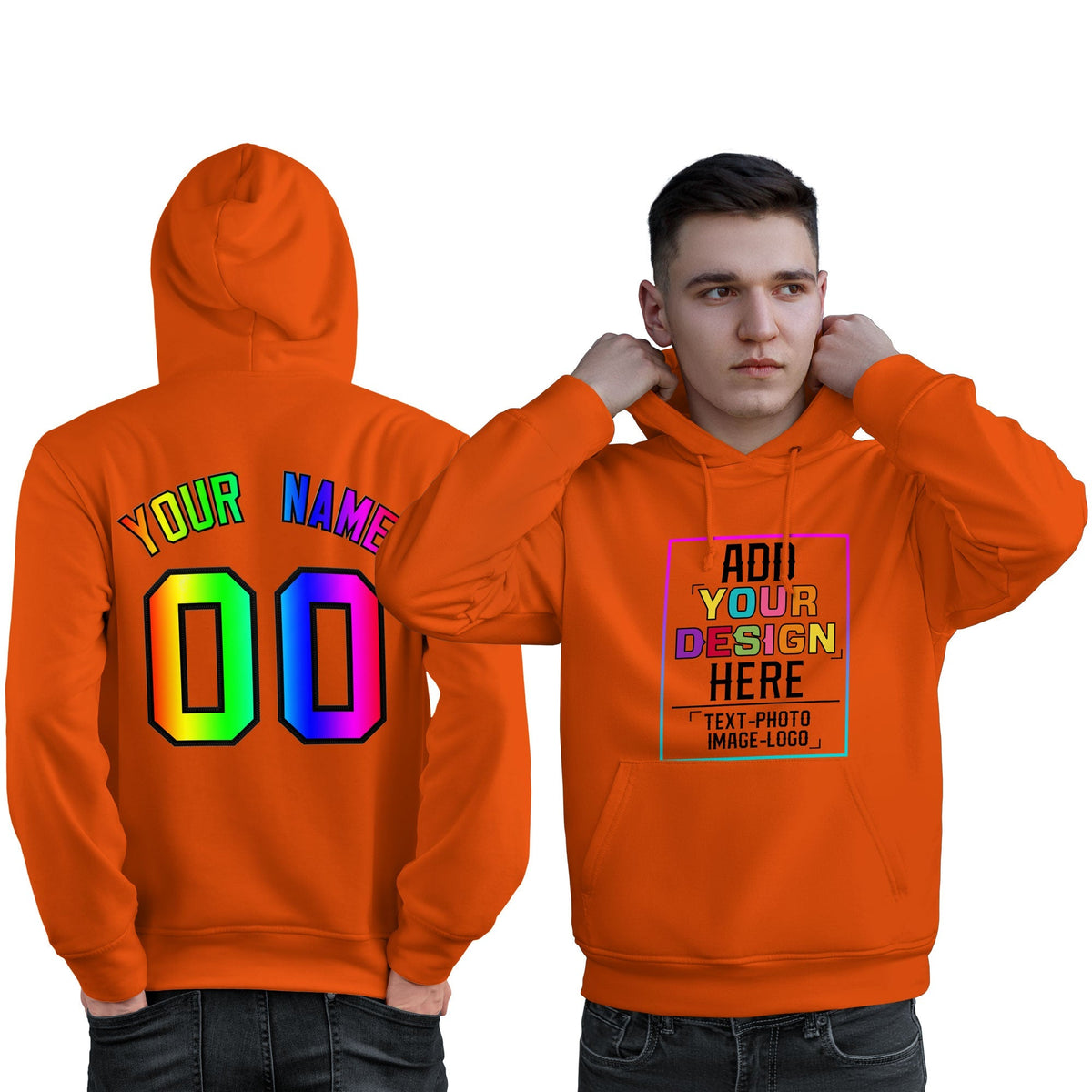Custom Orange Personalized Rainbow Color Font Team Pullover Sweatshirt Hoodie| KXKSHOP