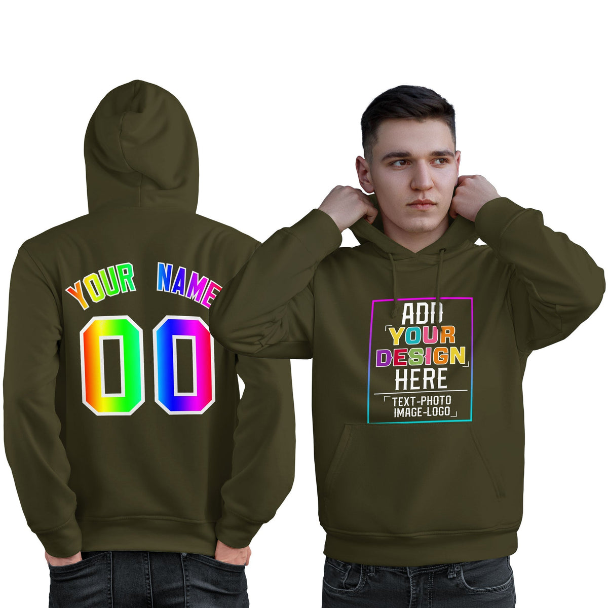 Custom Olive Personalized Rainbow Color Font Team Pullover Sweatshirt Hoodie| KXKSHOP