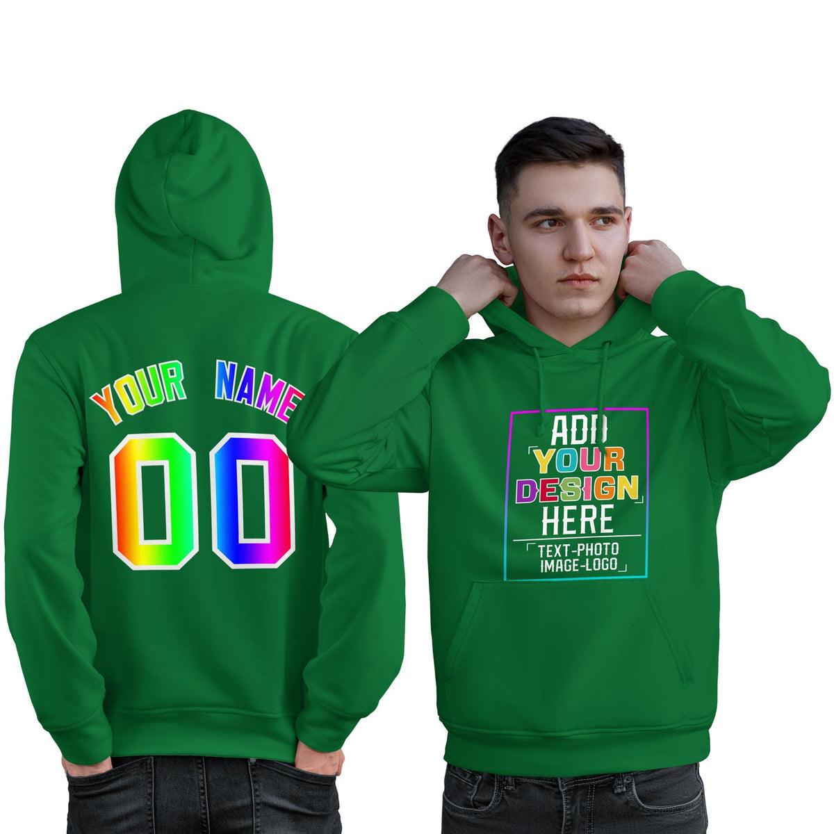 Custom Kelly Green Personalized Rainbow Color Font Team Pullover Sweatshirt Hoodie| KXKSHOP