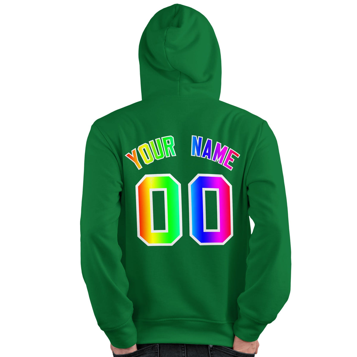 Custom Kelly Green Personalized Rainbow Color Font Team Pullover Sweatshirt Hoodie| KXKSHOP