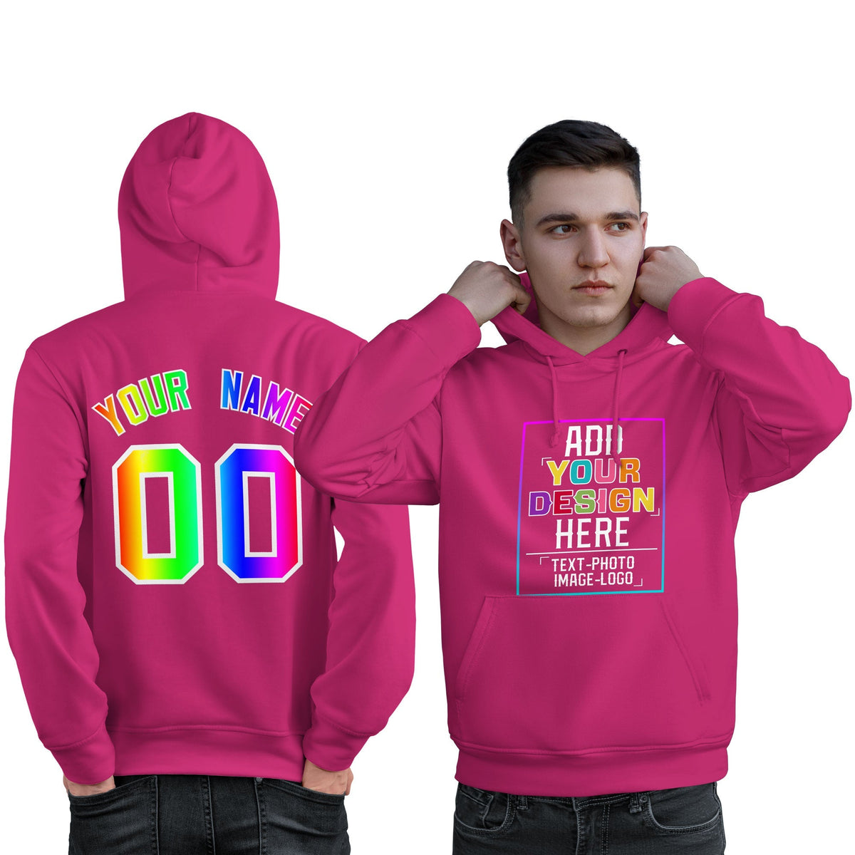 Custom Pink Personalized Rainbow Color Font Team Pullover Sweatshirt Hoodie| KXKSHOP