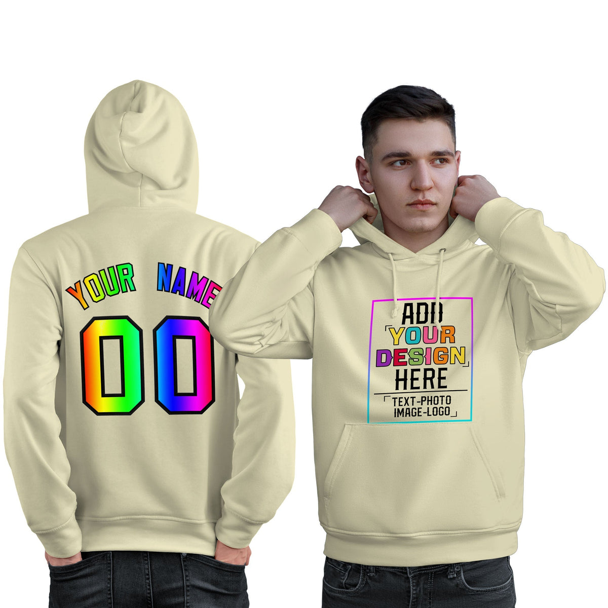 Custom Cream Personalized Rainbow Color Font Team Pullover Sweatshirt Hoodie| KXKSHOP