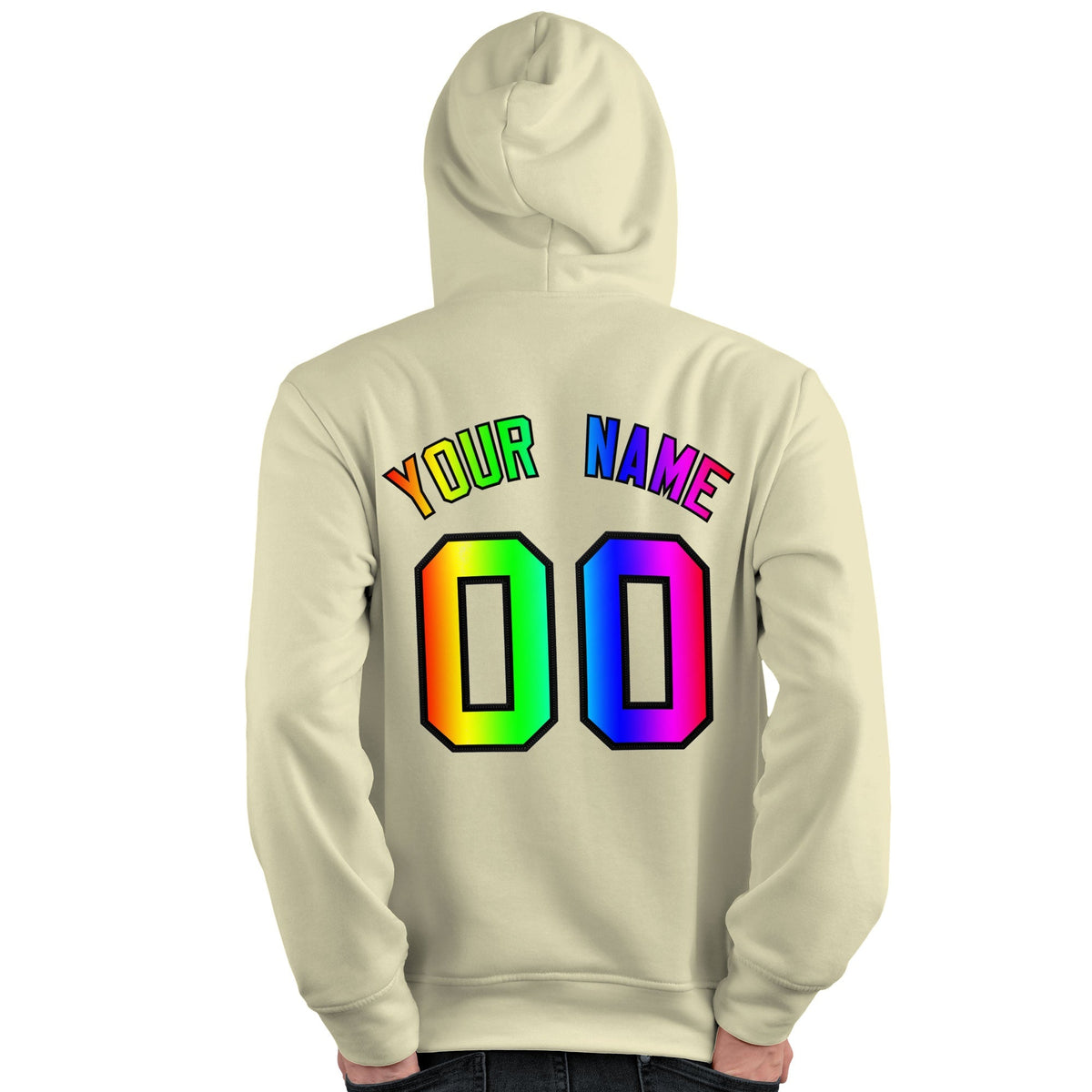 Custom Cream Personalized Rainbow Color Font Team Pullover Sweatshirt Hoodie| KXKSHOP