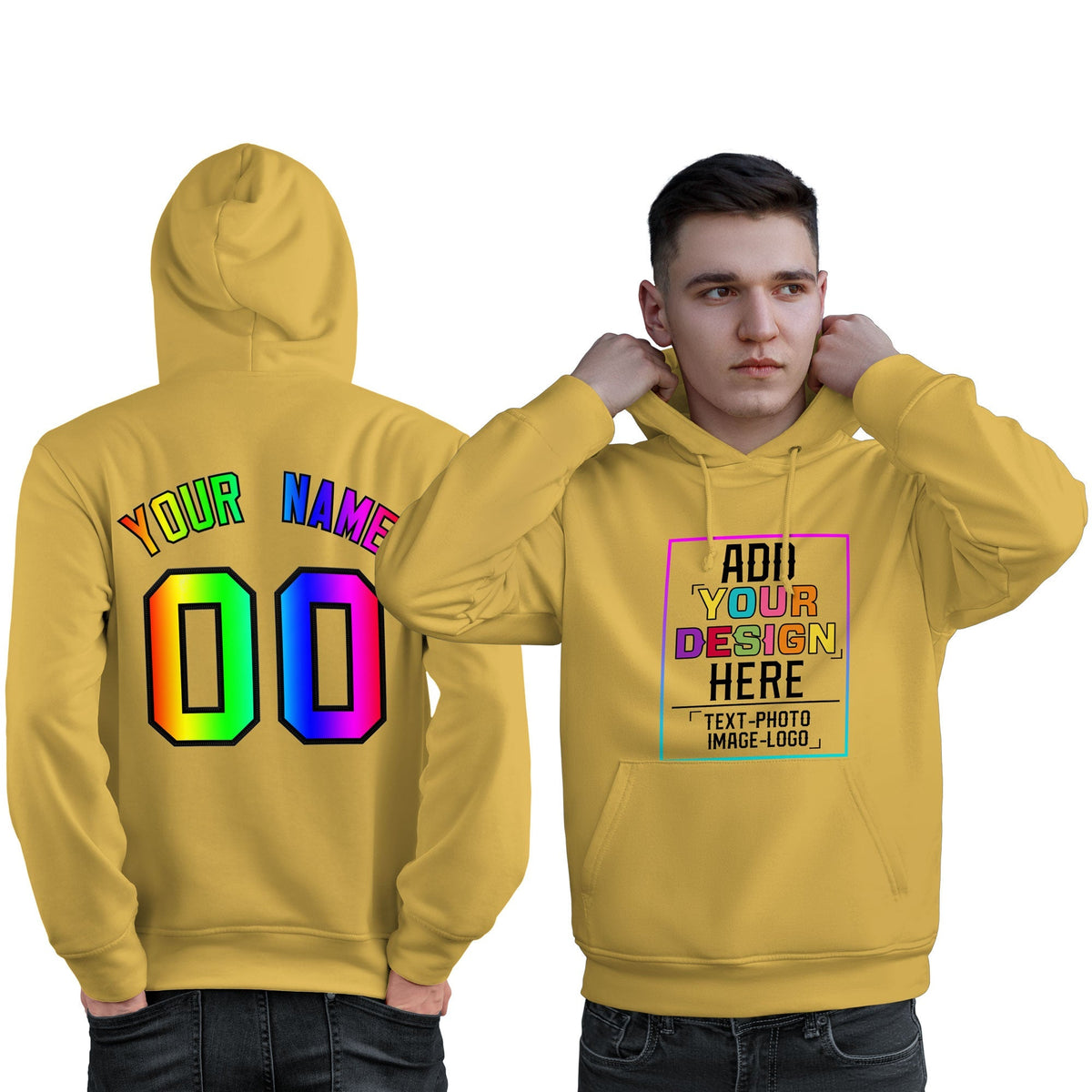 Custom Yellow Personalized Rainbow Color Font Team Pullover Sweatshirt Hoodie| KXKSHOP