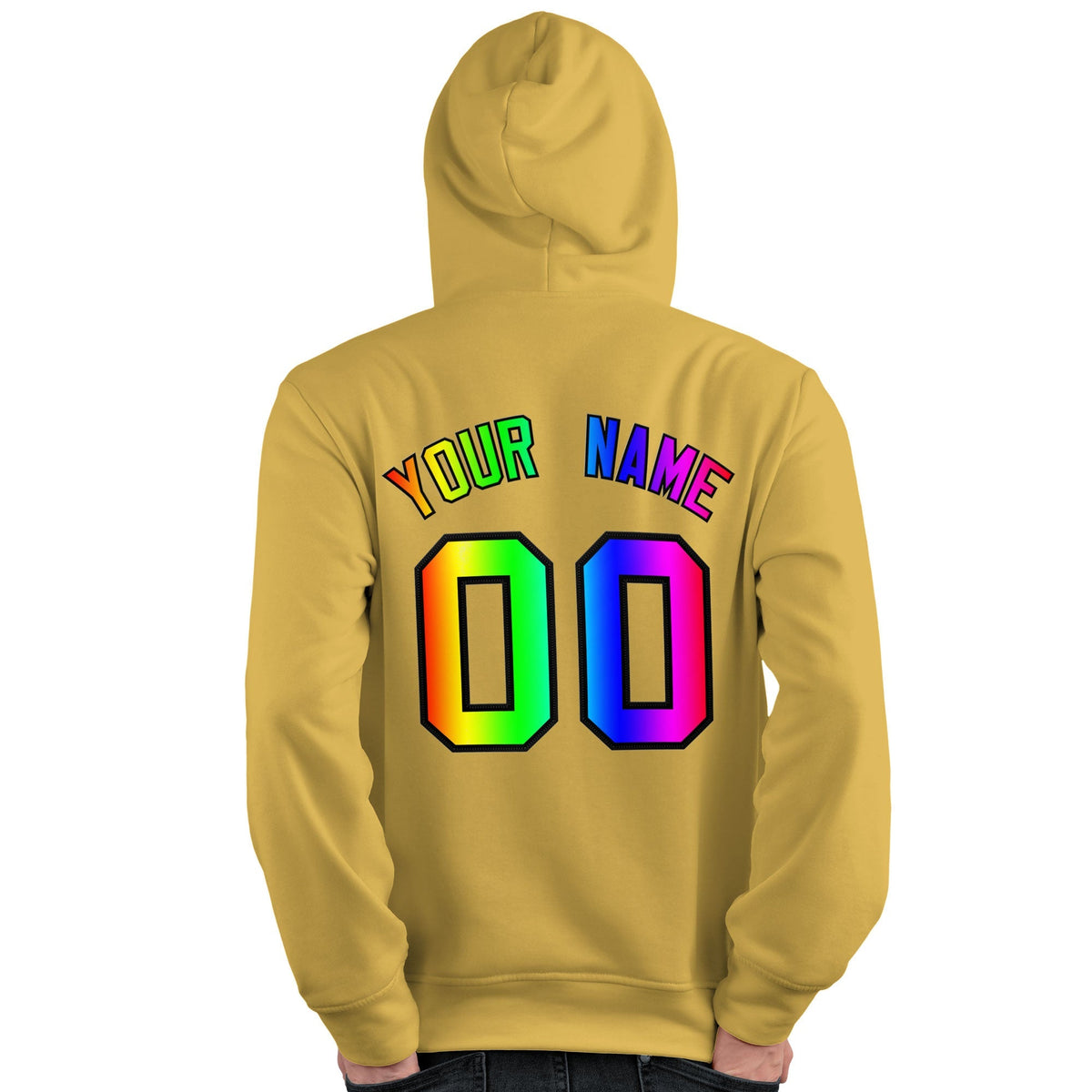 Custom Yellow Personalized Rainbow Color Font Team Pullover Sweatshirt Hoodie| KXKSHOP