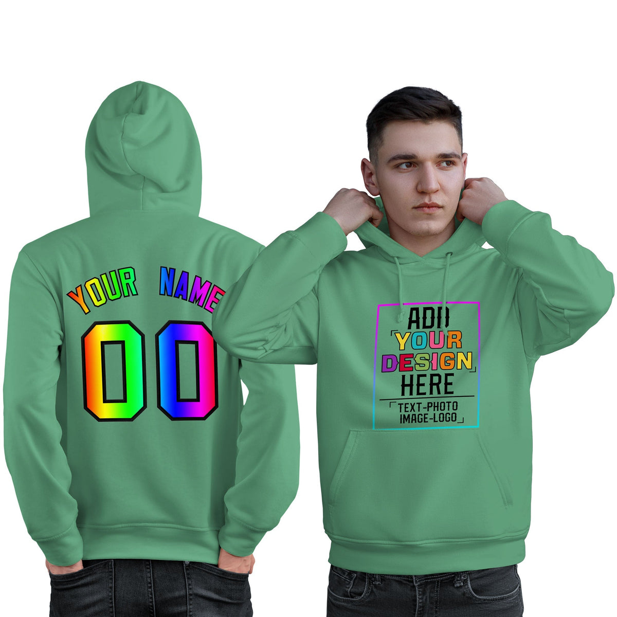 Custom Green Personalized Rainbow Color Font Team Pullover Sweatshirt Hoodie| KXKSHOP
