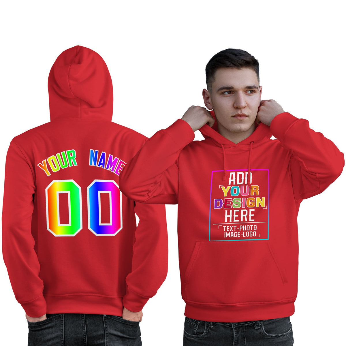 Custom Light Red Personalized Rainbow Color Font Team Pullover Sweatshirt Hoodie| KXKSHOP